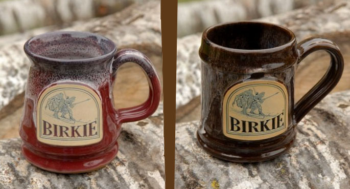 deneen_pottery.birkie.mug one red birkie mugs and one brown birkie mug
