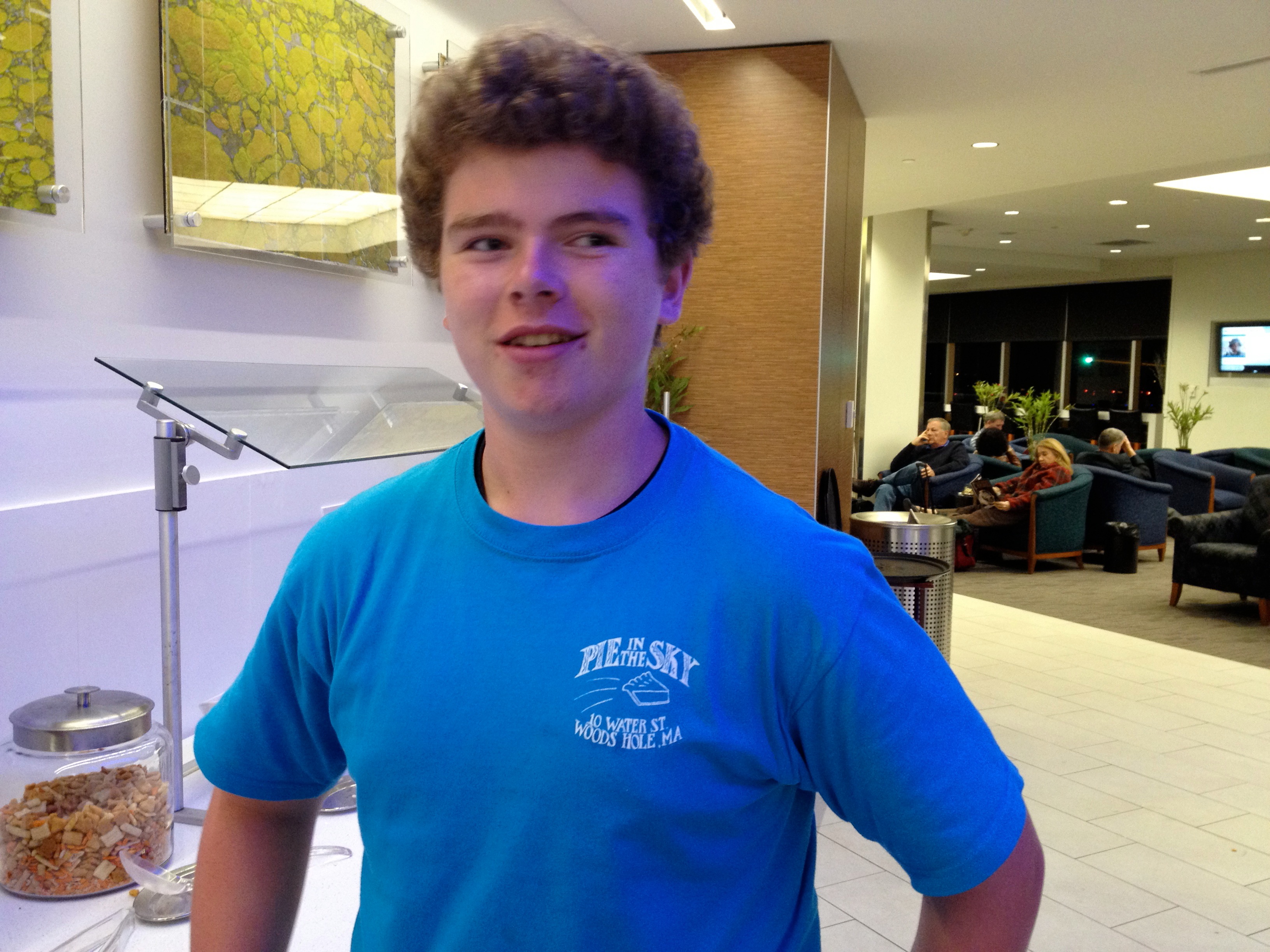 Young man wearing pie in the sky t-shirt 